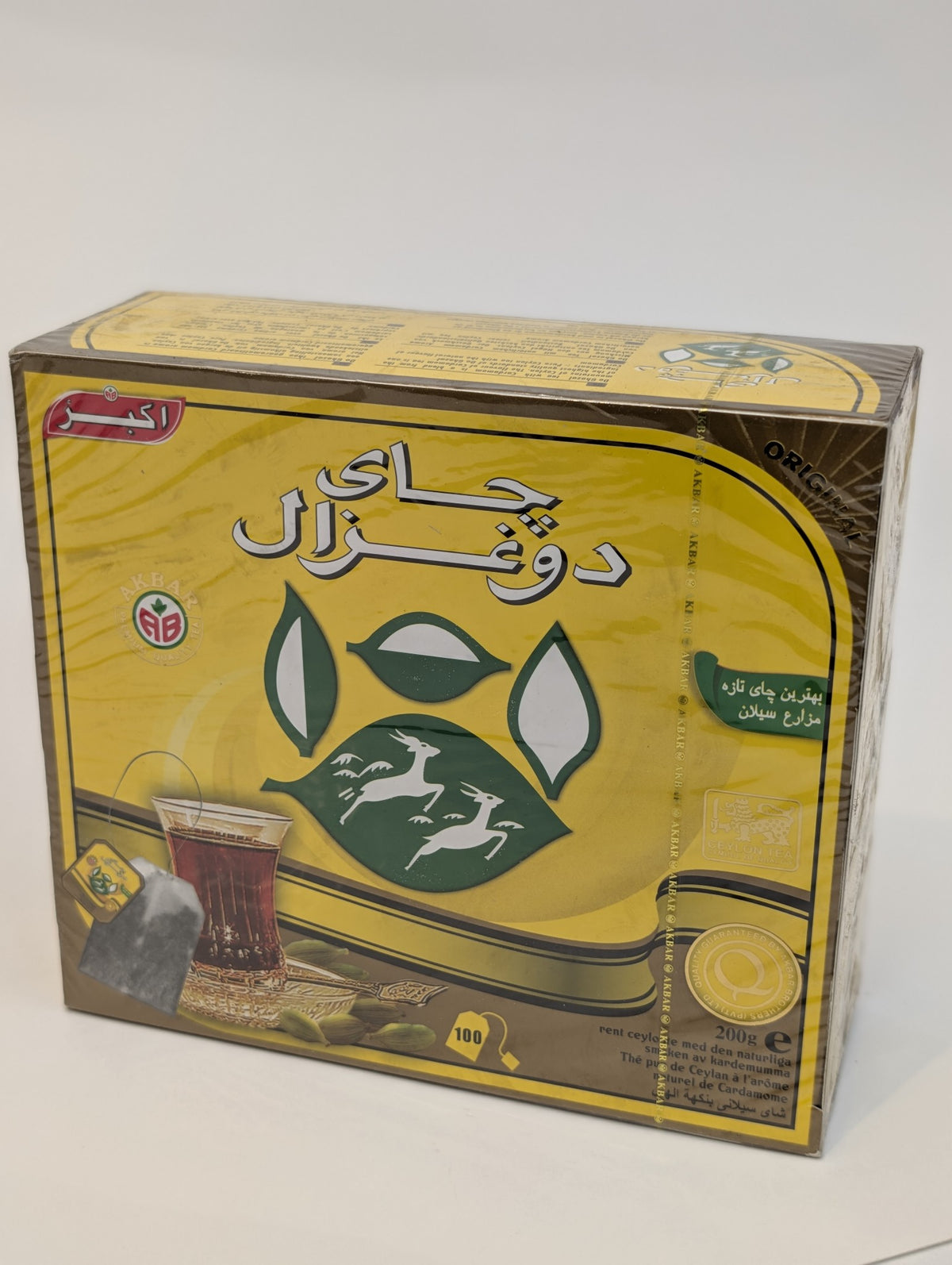 Akbar Teabag yellow چای کیسه‌ای دو غزال زرد