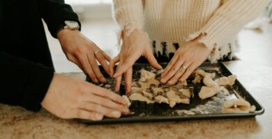 couple cooking together in their kitchen